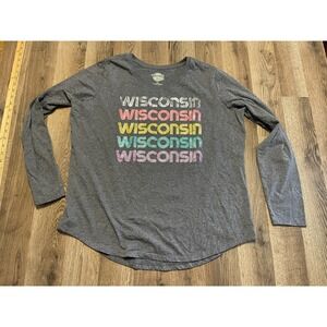 Home Free Shirt, Women's Plus 2X, Gray, Long Sleeve, WISCONSIN WISCONSIN